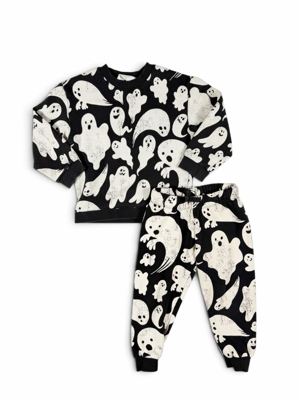 H&M Ghost Print Sweatshirt Jogger Pants Set Black White Size 3-4